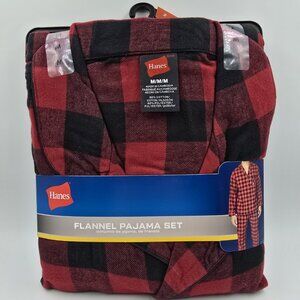Hanes Mens Red & Black Plaid Flannel Pajama Set Size Medium New with Tags
